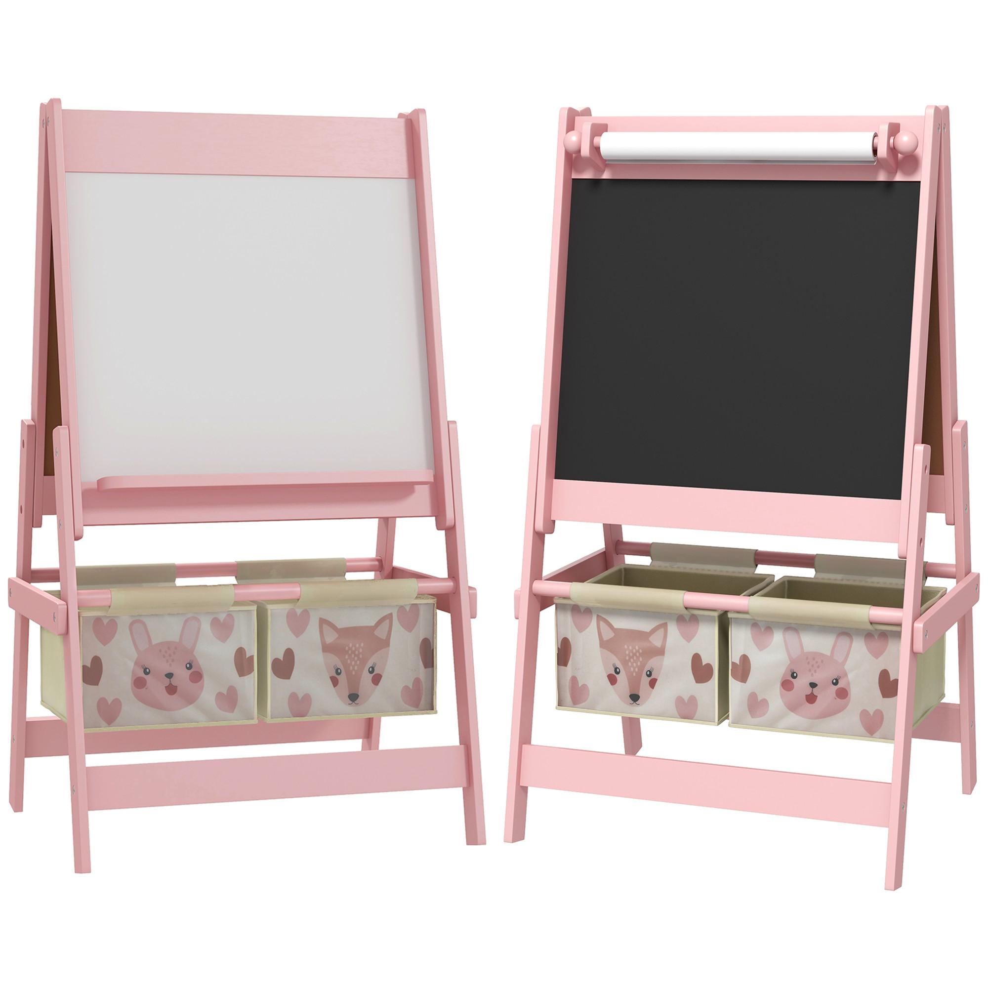 KINDERTAFEL, 3 in 1 Kinder Staffelei, Doppelseitige Standtafel mit Papierrolle - Rosa, Holzwerkstoff (46.5/93/54cm) - AIYAPLAY