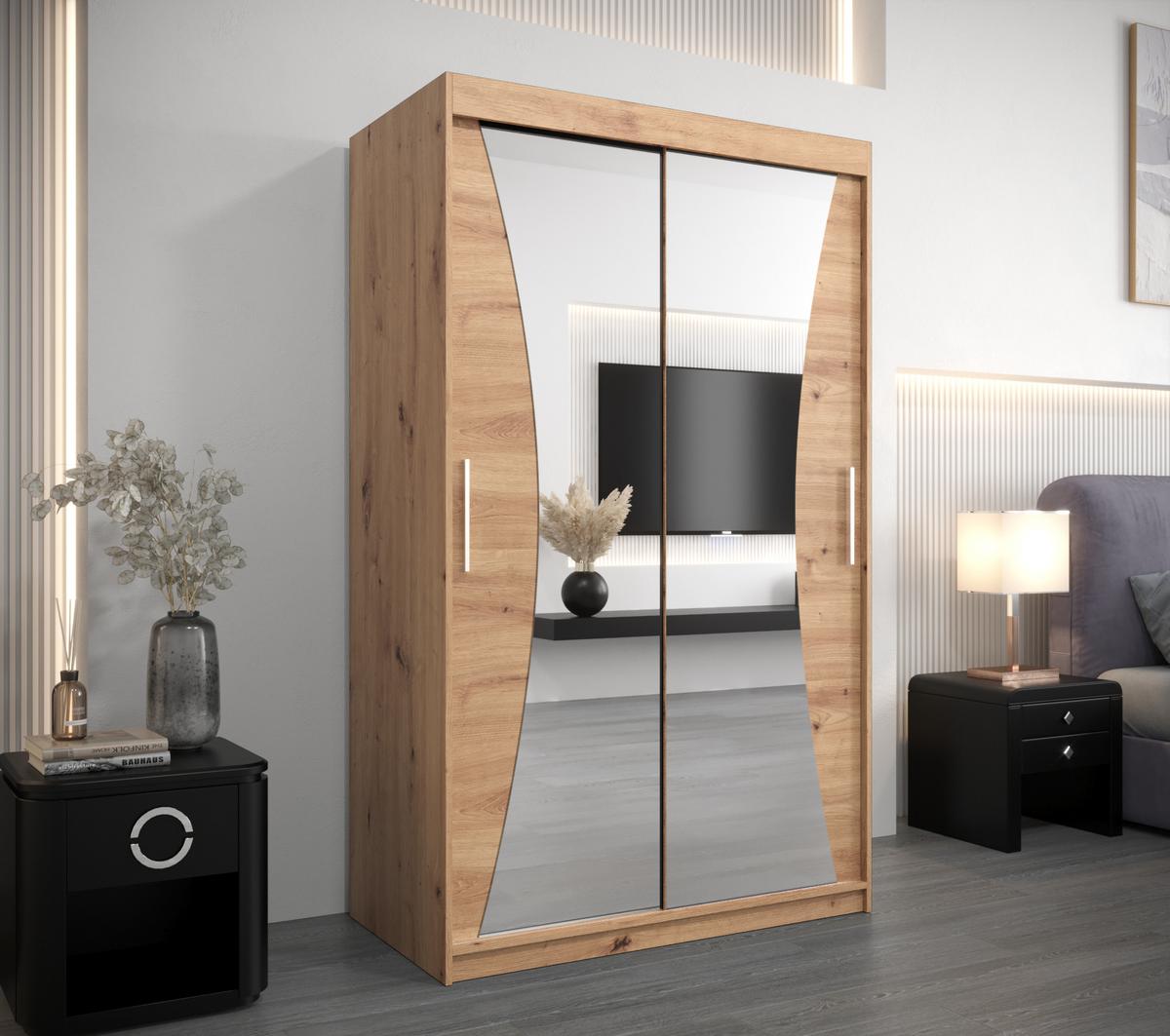 SCHWEBETÜRENSCHRANK 200/120/62 2-türig - Silberfarben/Eiche Artisan, Holz/Kunststoff (120/200/62cm) - MÖBEL KRYSPOL