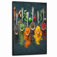 LEINWAND Bilder mit Rahmen - Kräuter - Gewürze - Löffel - 80x120 - Currygelb, Textil (80/120cm) - MuchoWow