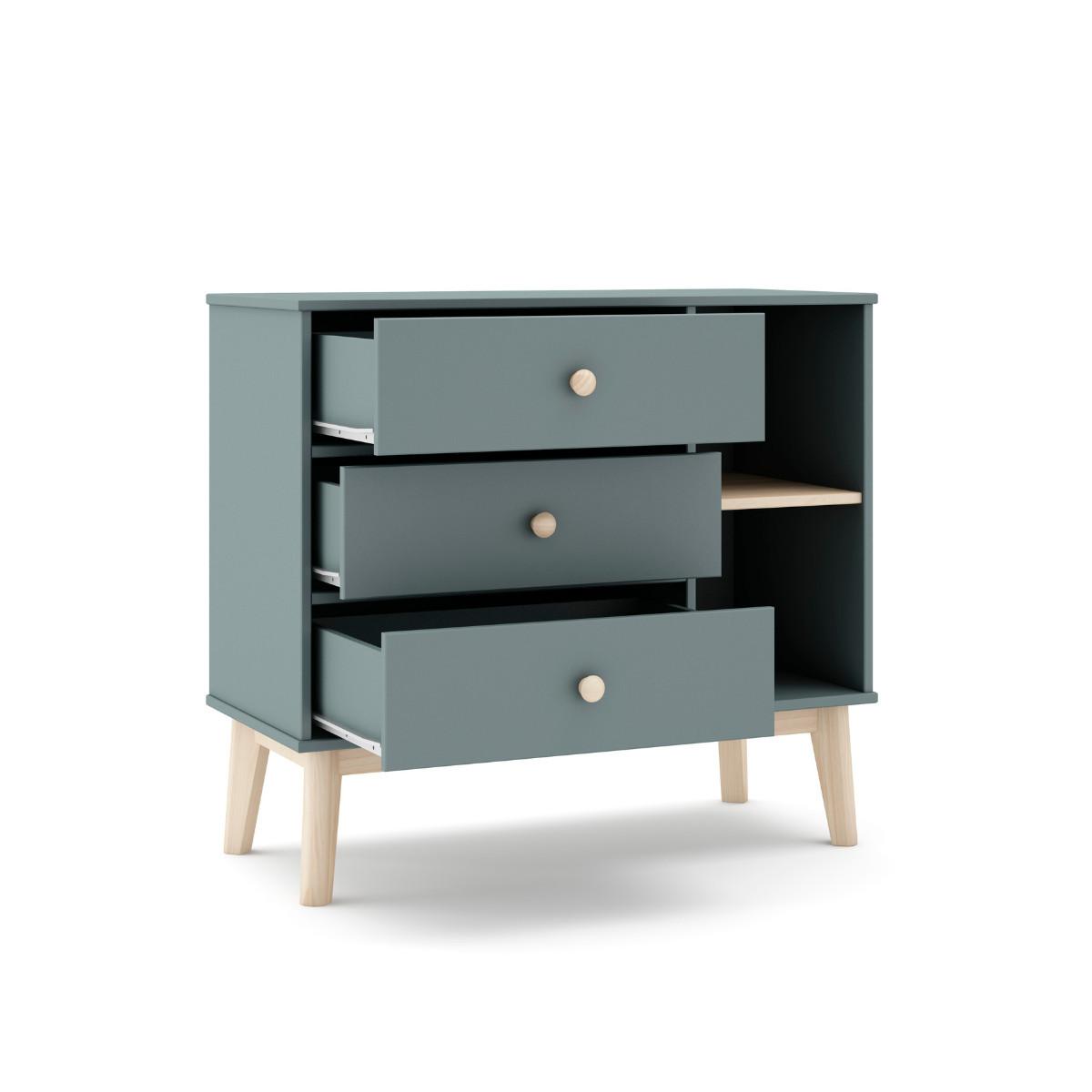 KOMMODE mit 3 Schubladen und 2 offenen Fächern, L90 cm 40/90/81 cm - Grün, Holzwerkstoff (40/81/90cm) - Calicosy