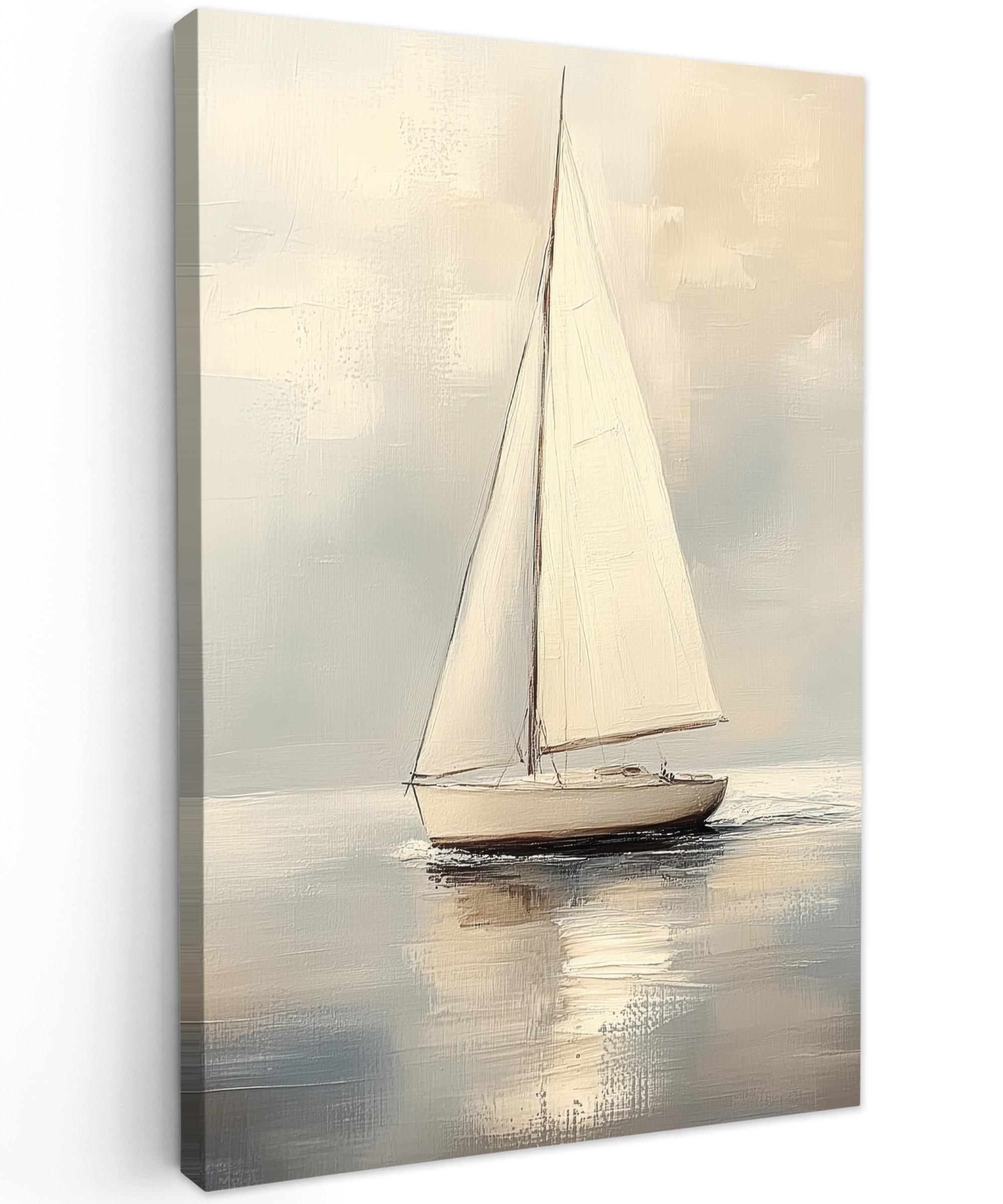 LEINWANDBILD Segelschiff - Meer - Bewölkt Deko Wohnzimmer 20x30 cm - Creme, Textil (20/30cm) - MuchoWow