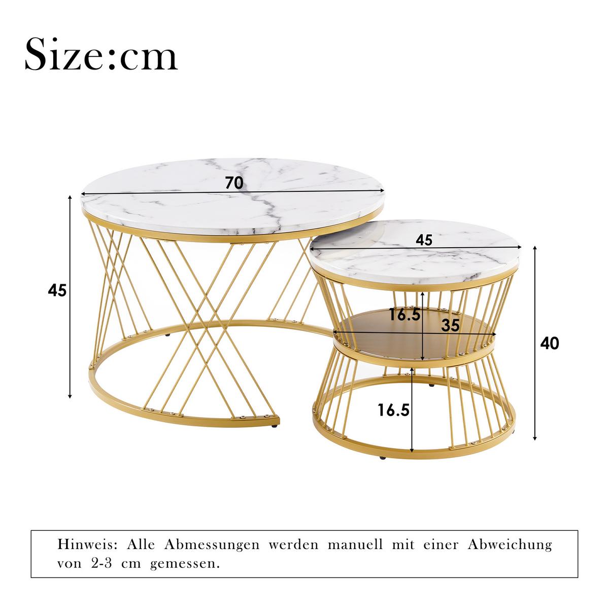COUCHTISCH Nesting 2er-Set in Weiß Marmor-Optik - Eichefarben, Holzwerkstoff (70/70/45cm) - Urban Meuble