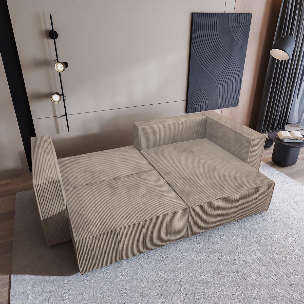ECKSOFA NERIO P Beige Kordstoff mit Schlaffunktion - Beige/Grau, Holz/Kunststoff (245/148cm) - MASSENO