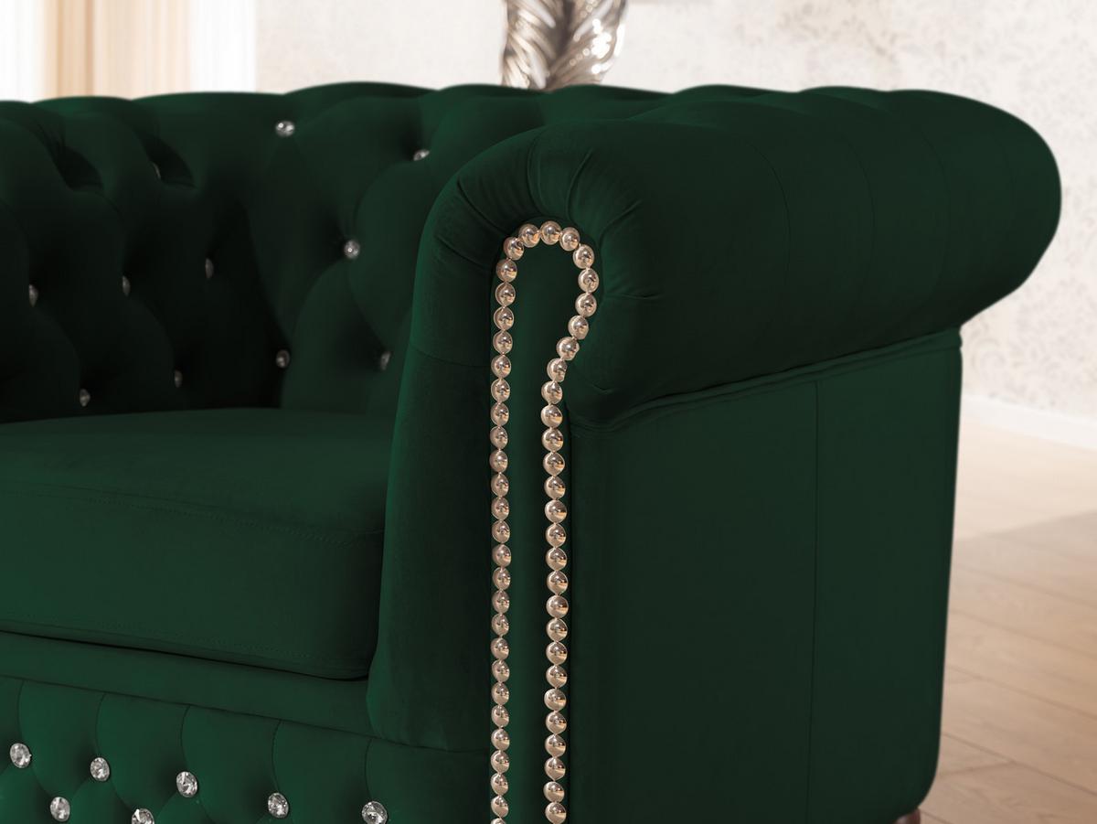 CHESTERFIELD-SESSEL Cleo Blink Flasche Grün Samt mit Kristallsteppung und braunen Massivholzfüßen - Beige/Braun, Holz/Textil (104/72/86cm) - S-Style Möbel