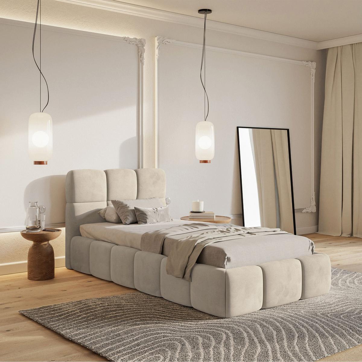 POLSTERBETT Cloudy Hellbeige Samt, 90x200 cm - Ecru/Schwarz, Kunststoff/Textil (90/200cm) - Selsey