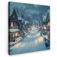 LEINWANDBILD Weihnachtsdorf - Weihnachten - Schnee - Winter Deko Wohnzimmer 20x20 cm - Dunkelblau, Textil (20/20cm) - MuchoWow
