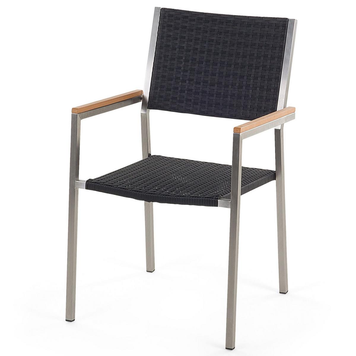 GARTENMÖBEL-SET 6-Sitzer Eukalyptusholz Rattan schwarz Grosseto - Hellbraun/Silberfarben, Holz - Beliani