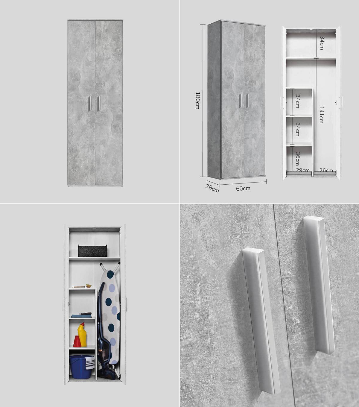 MEHRZWECKSCHRANK SET Der Allzweckwaffe - Silberfarben/Grau, Holzwerkstoff (60/180/34cm) - Mokebo