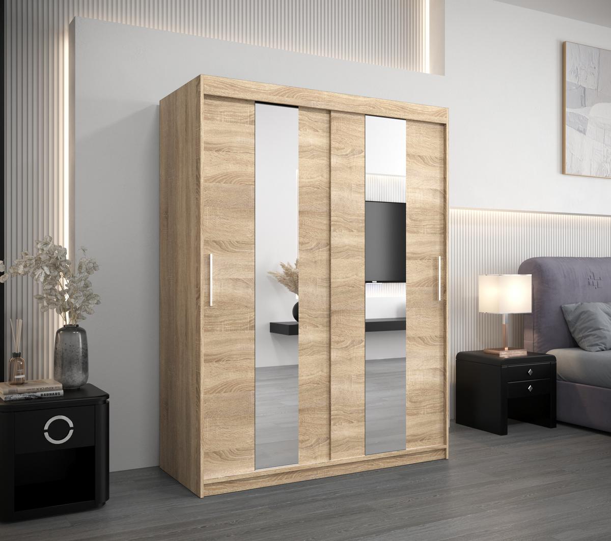 SCHWEBETÜRENSCHRANK 200/150/62 2-türig - Silberfarben/Sonoma Eiche, Holz/Kunststoff (150/200/62cm) - MÖBEL KRYSPOL
