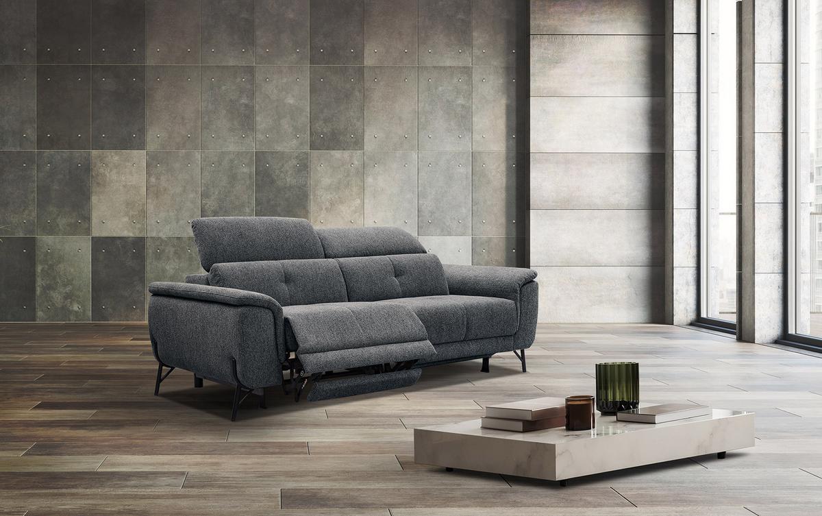 SOFA AVENA 3-Sitzer mit 2 Relaxfunktionen, dunkelgrau - Dunkelgrau, Holzwerkstoff/Textil (204/80/108cm) - Wozimo