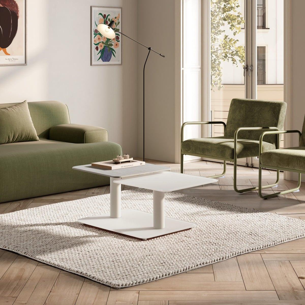COUCHTISCH mit quadratischen Glasplatten 54/42,8/114,6 cm - Beige, Glas (66.5/54/42.8cm) - Calicosy