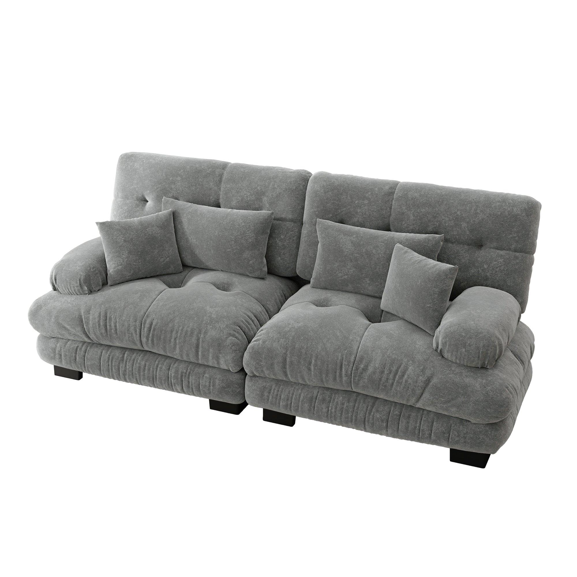 2-SITZER-SOFA aus chenille wolken-design & massivholzrahmen - Hellgrau, Textil (77/81/220cm) - Urban Meuble