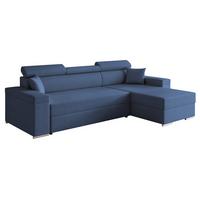 ECKSOFA AISHA Rechts mit Schlaffunktion und Bettkasten Marineblau - Chromfarben/Dunkelblau, Kunststoff/Textil (250/130cm) - Idohome