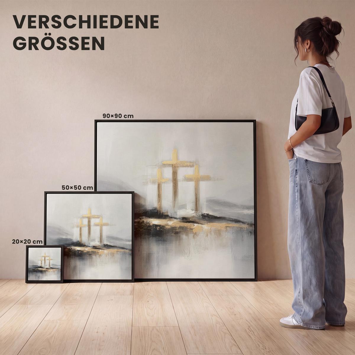 LEINWAND Bilder mit Rahmen - Abstrakt - Malerei - Christentum - Kreuz - 20x20 - Weiß, Textil (20/20cm) - MuchoWow