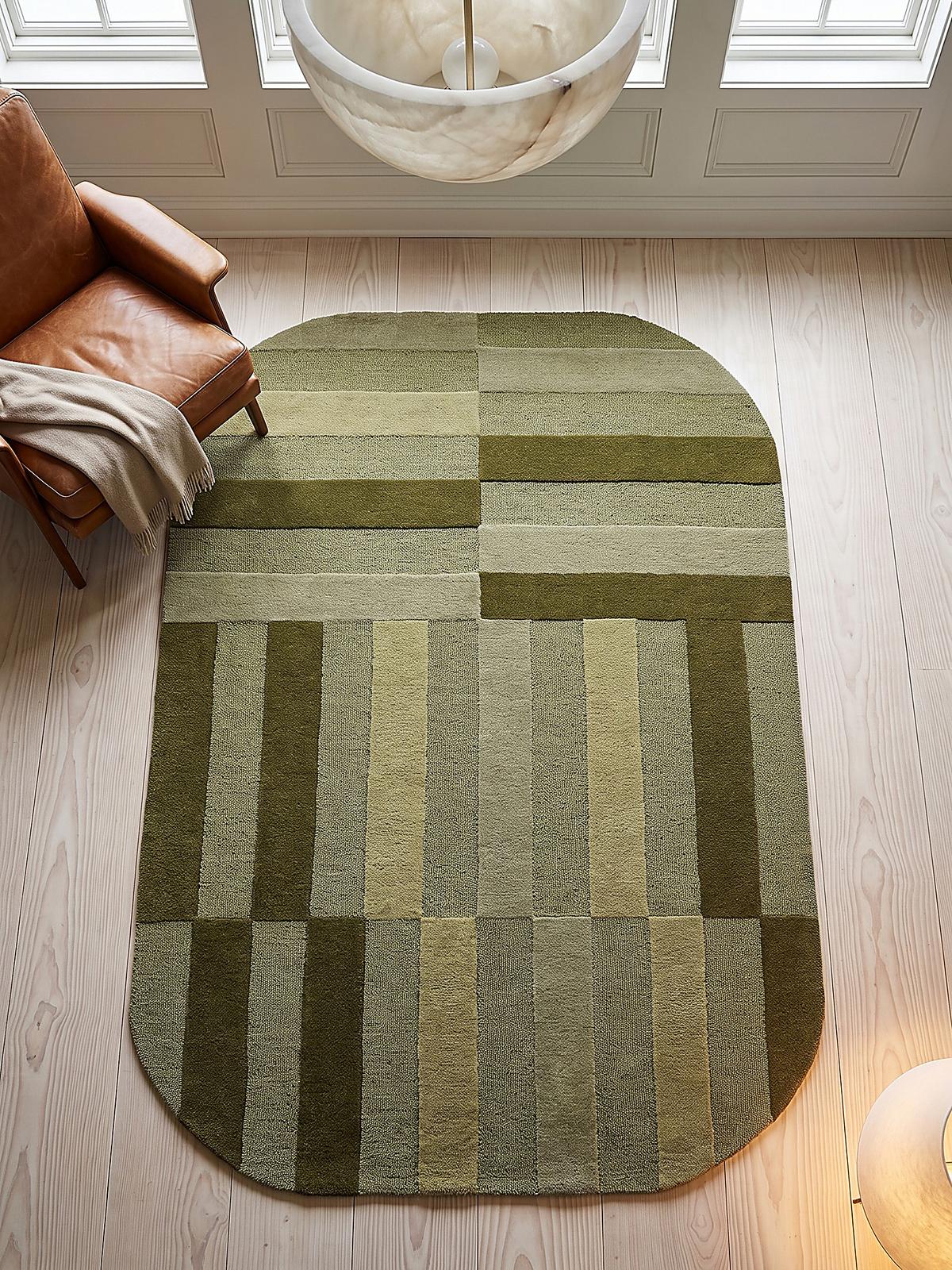 WOLLTEPPICH handgetuftet LUNAN, Blockstreifen, Olivgrün, 140 x 200 cm - Grün, Textil (140/200cm) - KADIMA DESIGN