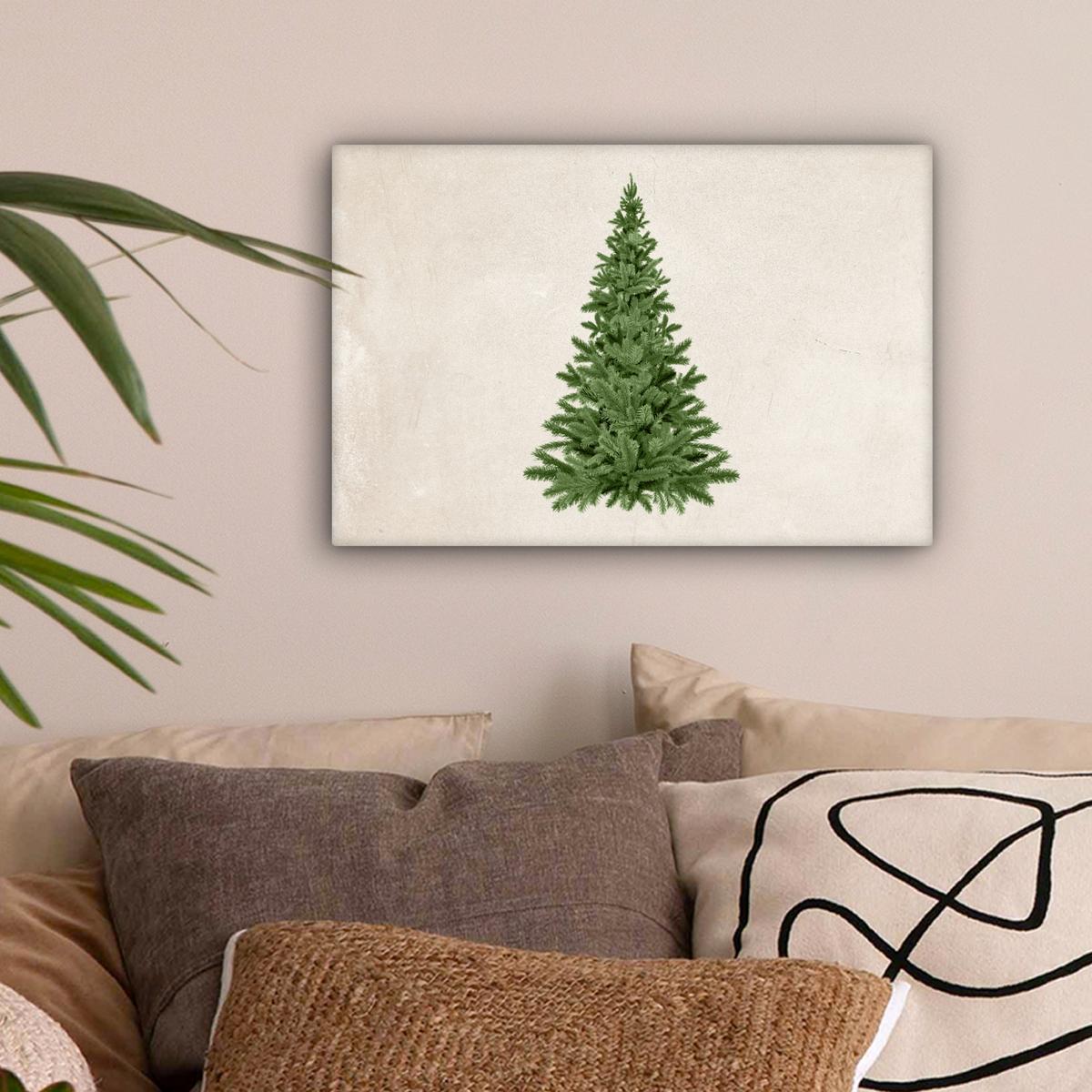LEINWANDBILD Weihnachtsbaum - Grün - Weihnachten - Feiertage Deko Schlafzimmer 30x20 cm - Olivgrün, Textil (30/20cm) - MuchoWow