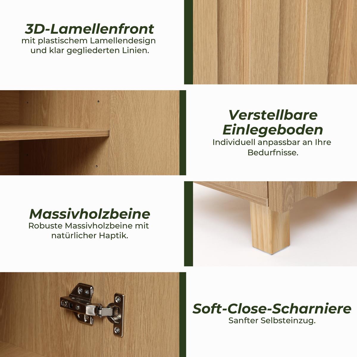 SIDEBOARD Holz mit 2 Türen und Füßen aus Kiefernholz | B80 x T35 x H80 cm - Eichefarben, Holz/Holzwerkstoff (80/80/35cm) - Hometopia