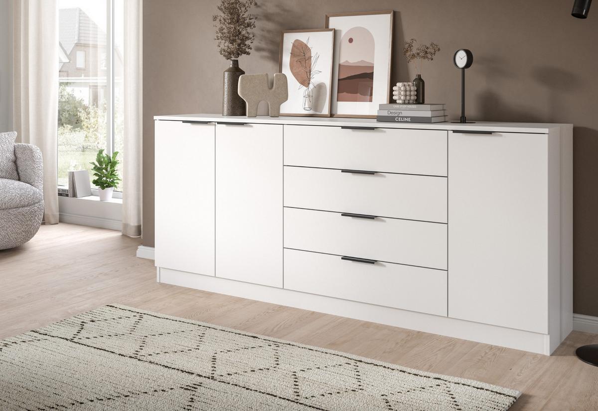 SIDEBOARD weiß 185 x 80 cm, Kommode mit viel Stauraum - Schwarz/Weiß, Holzwerkstoff/Kunststoff (185/80/35cm) - Inn.Furn