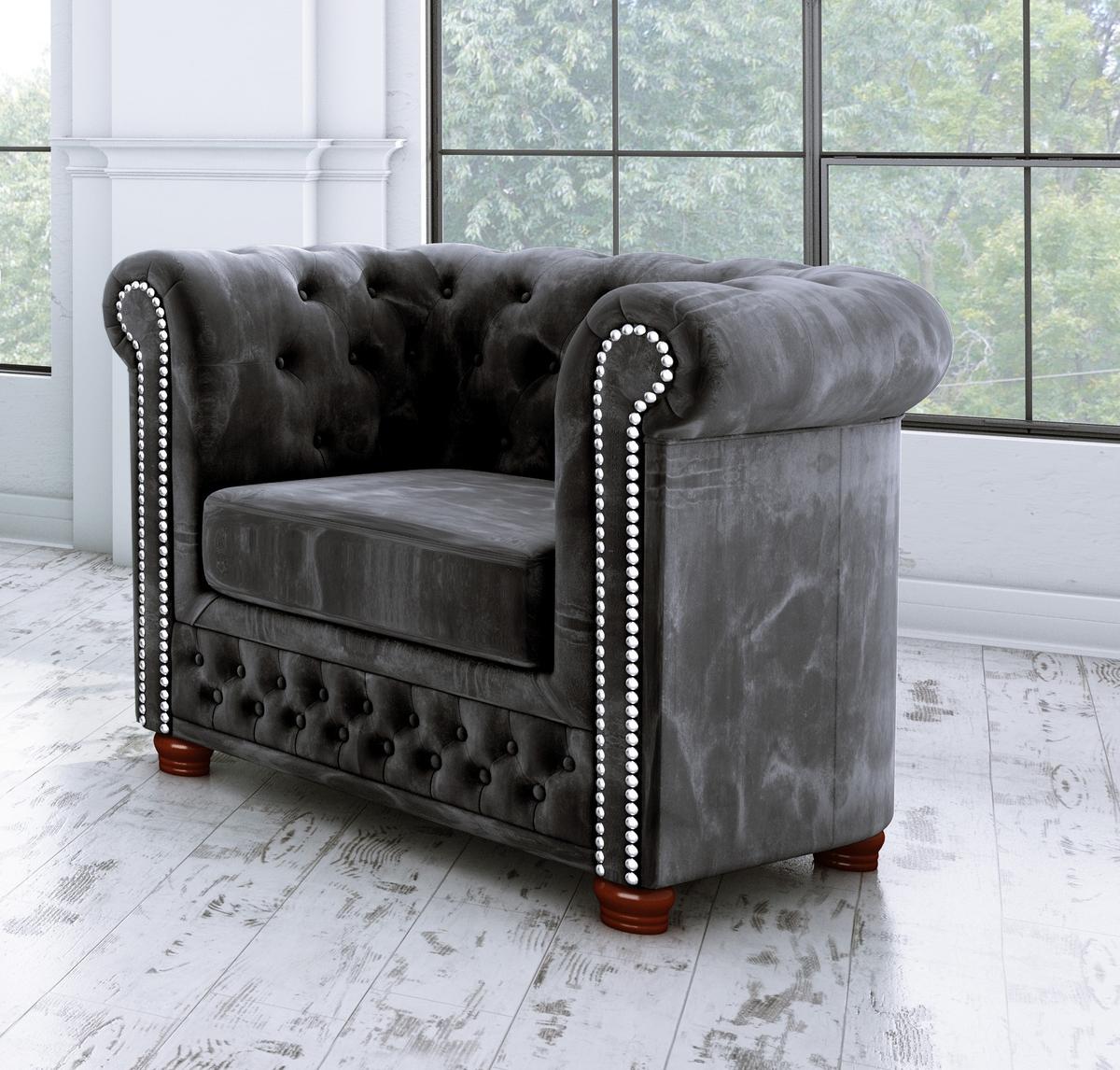 CHESTERFIELD-SESSEL Lauren Schwarz Samt - Schwarz/Braun, Holz/Textil (94/72/86cm) - S-Style Möbel