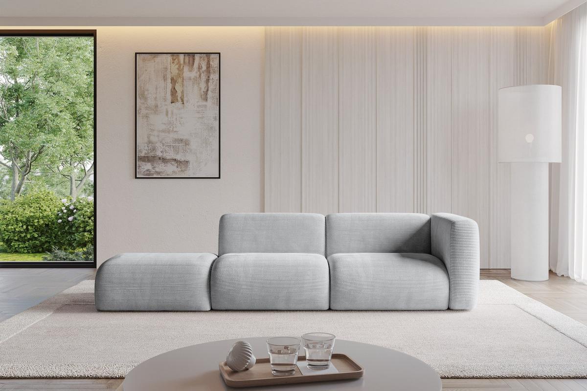 SOFA Ottomane Rechts MIRA-S3 296x89x70 Grau Cord - Blaugrau/Schwarz, Holzwerkstoff/Kunststoff (296/70/89cm) - ALTDECOR