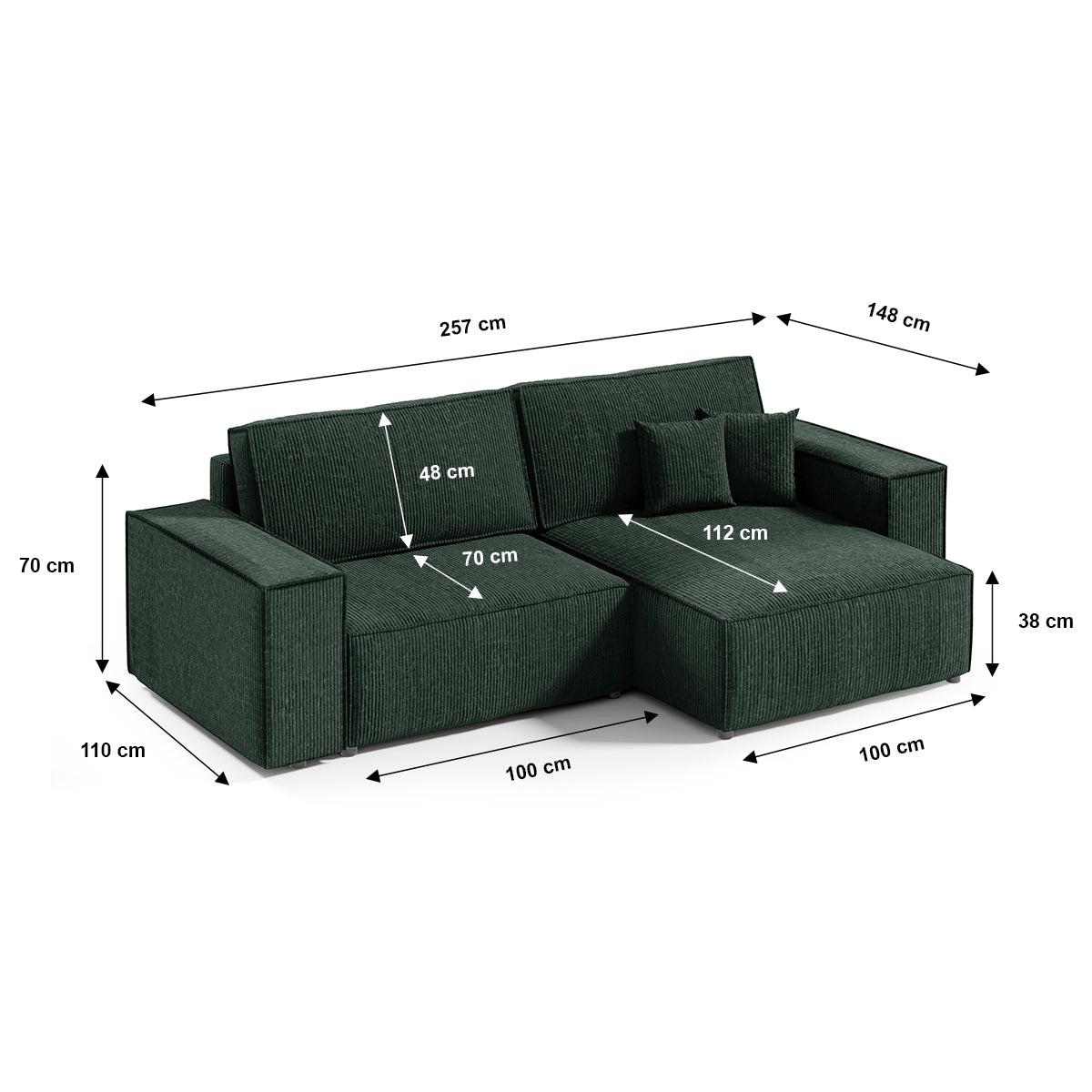 ECKSOFA Isaac 3 Sitzplätze Tannengrün - Grün, Holz (257/148cm) - Petits-meubles