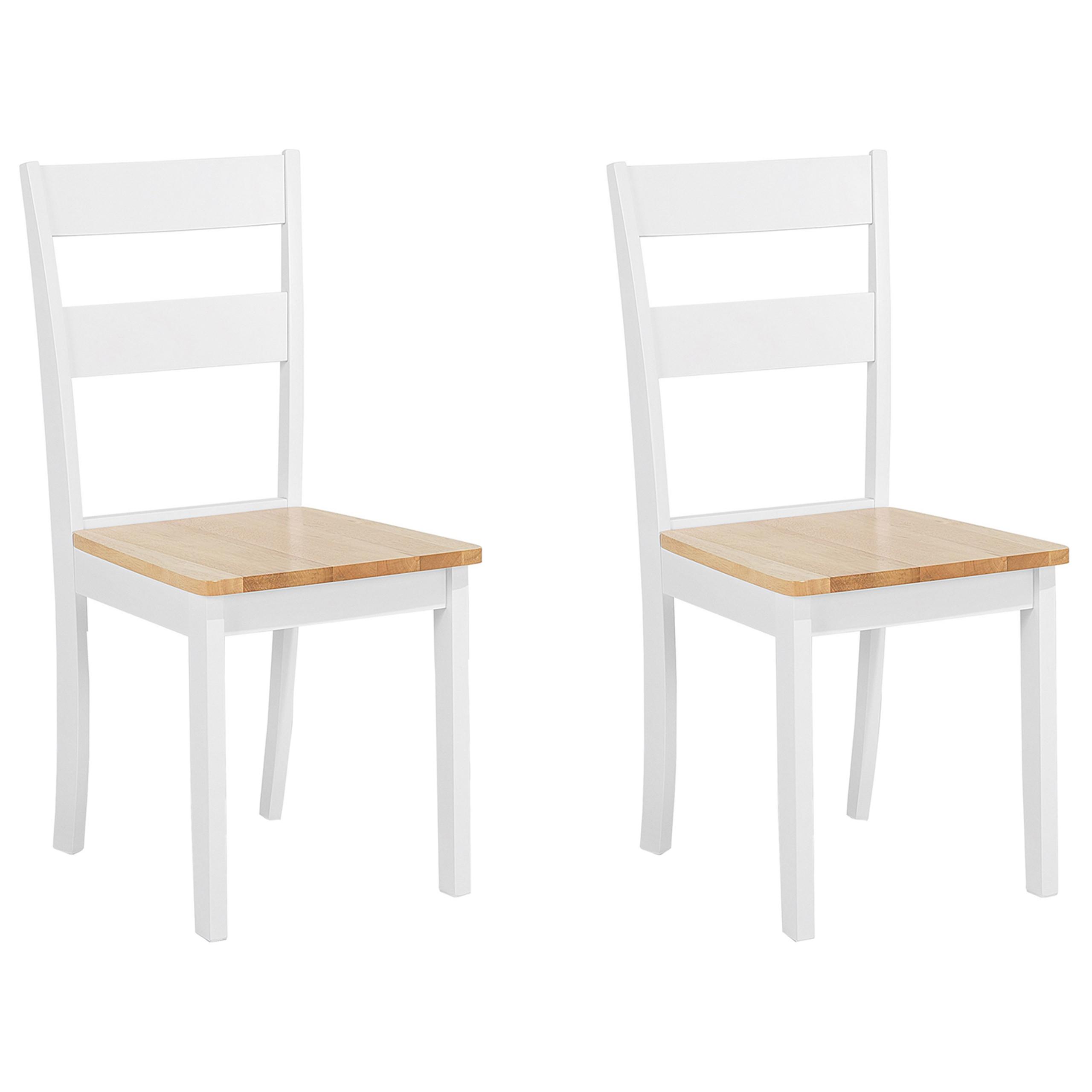 ESSZIMMERSTUHL 2er-Set Gummibaumholz hellbraun/weiß Georgia - Hellbraun/Weiß, Holz (45/89/43cm) - Beliani