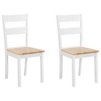 ESSZIMMERSTUHL 2er-Set Gummibaumholz hellbraun/weiß Georgia - Hellbraun/Weiß, Holz (45/89/43cm) - Beliani