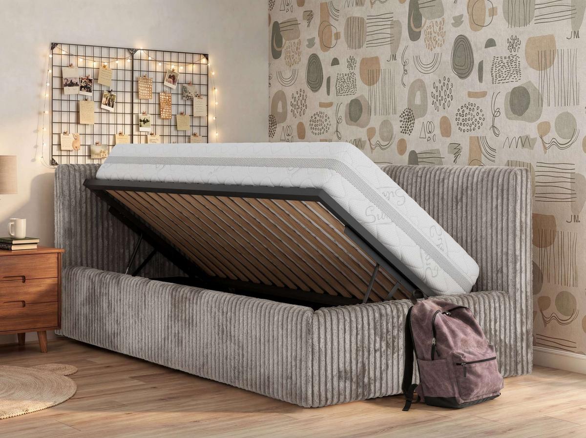 POLSTERBETT TILVO 90/200 - Hellbraun Cord - Ohne Matratze - Links - Hellbraun, Textil (90/200cm) - MKS
