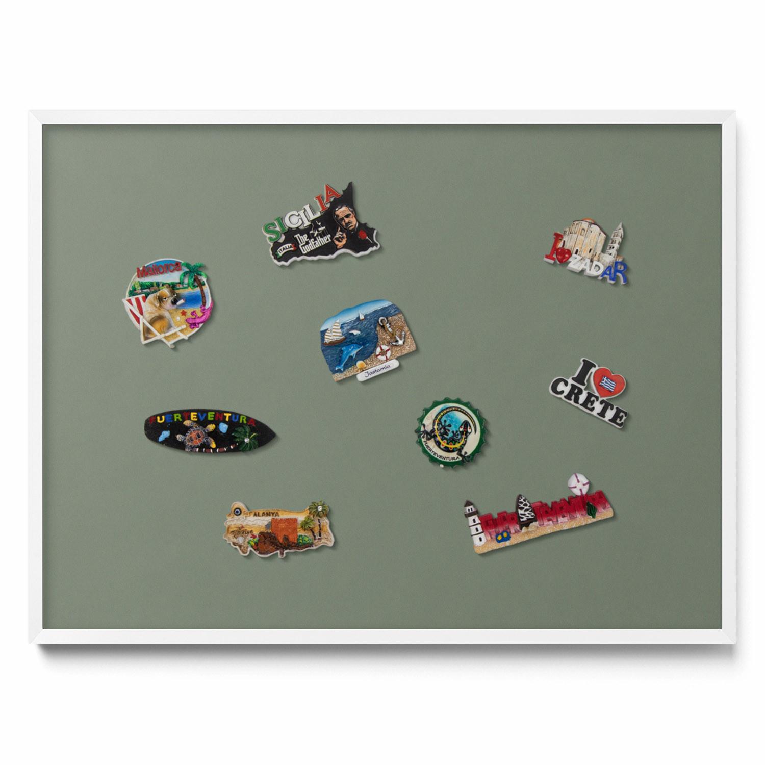 MAGNETTAFEL 80x60 cm Weißer Rahmen Farbe Olivgrün - Waldgrün, Metall (80/60/0.4cm) - TULUP