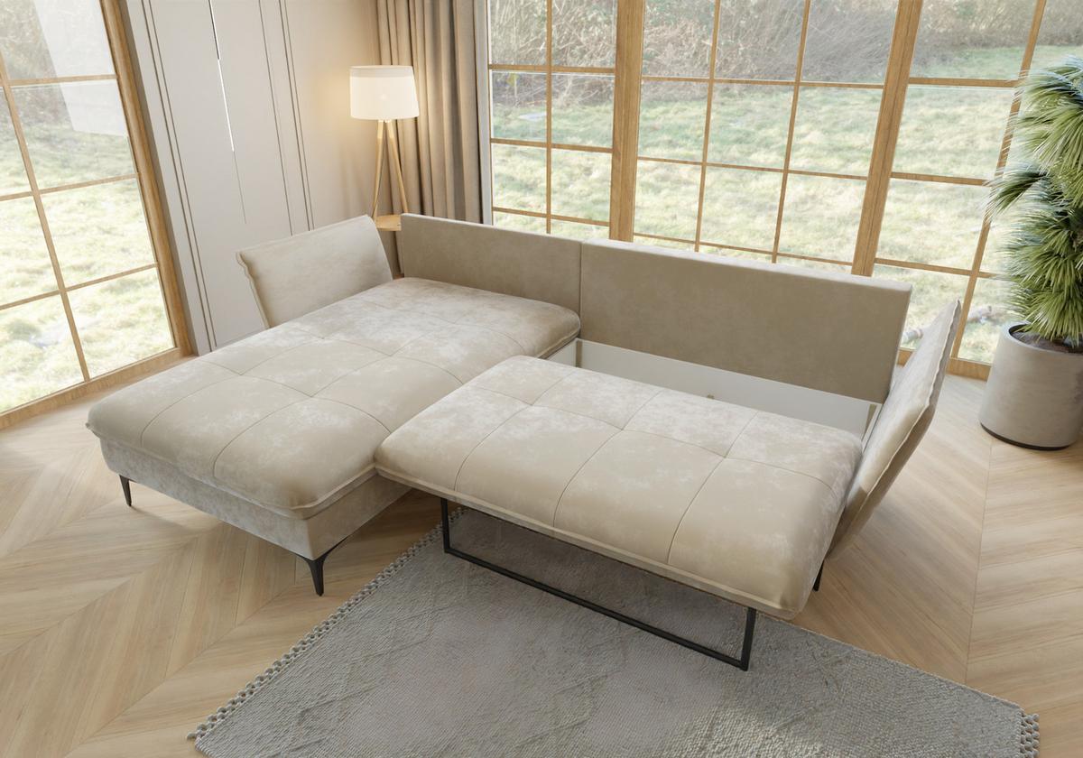 ECKSOFA Mira Beige Samt-Stoff - Beige/Schwarz, Textil/Metall (260/168cm) - S-Style