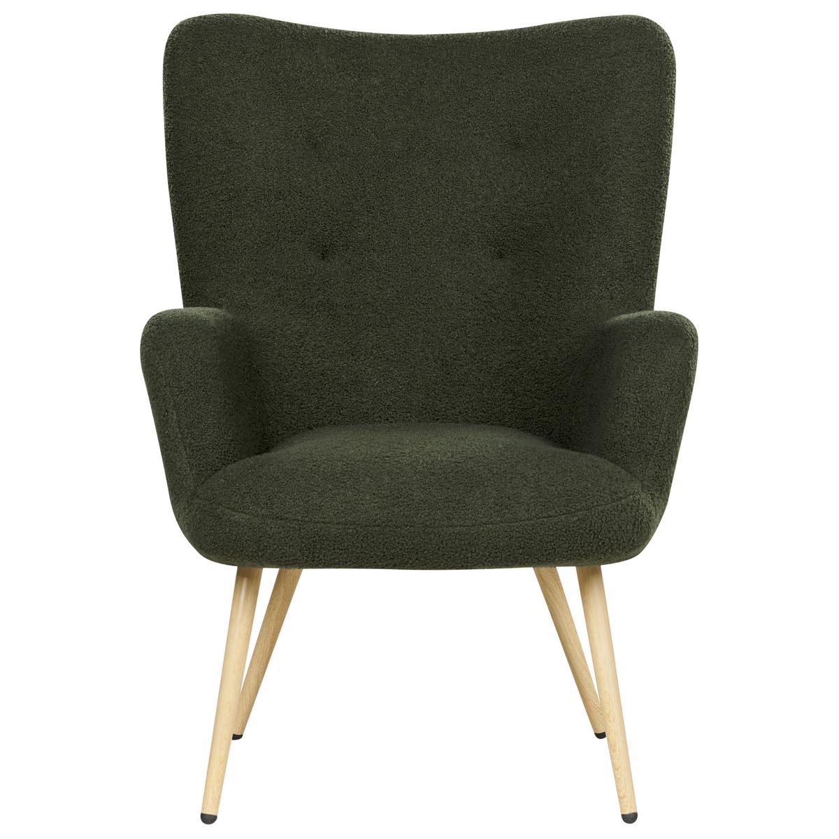 SESSEL Bouclé dunkelgrün mit Hocker Vejle - Hellbraun/Grün, Textil (67/95/52cm) - Beliani