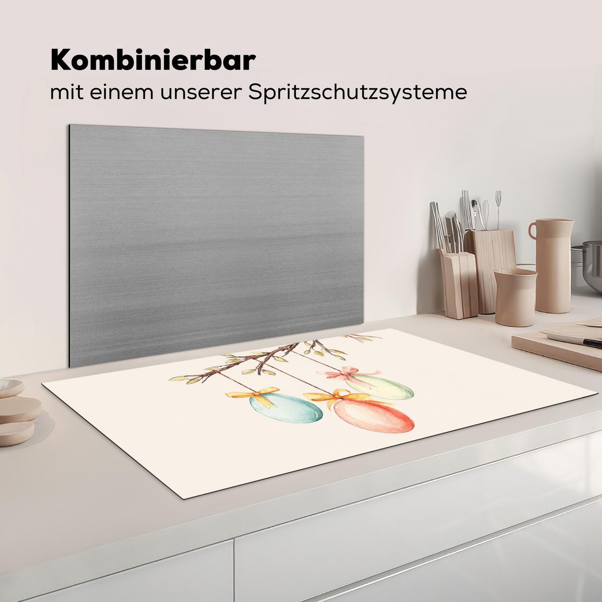 HERDABDECKPLATTE Osterkuchen - Schleife - Eier Induktionsschutz 91.2x52 cm - Creme, Kunststoff (91.2/52/0.2cm) - MuchoWow