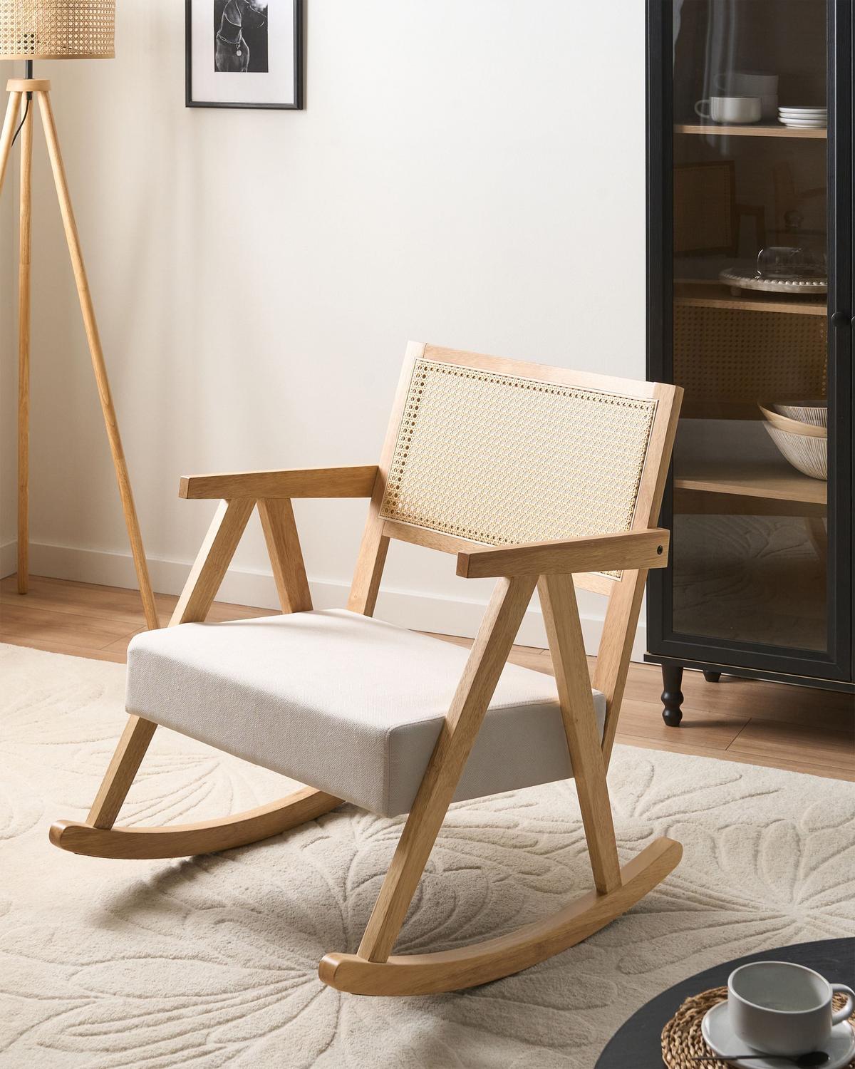 SCHAUKELSESSEL Holz Hellbraun/Hellbeige Rya - Beige/Braun, Textil (65/79/78cm) - Beliani