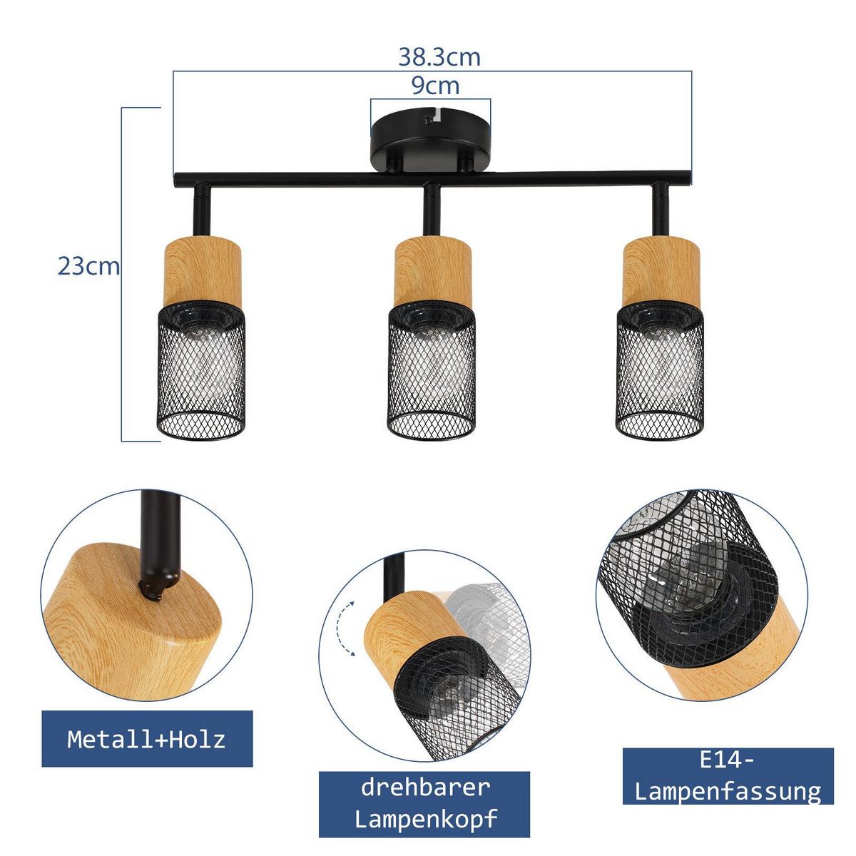 DECKENSTRAHLER Wilhelmshaven 3-flammig 38.3/9/23 cm - Schwarz, Metall (38.3/9/23cm) - Nettlife