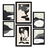 POSTER Set Mit 6 Mitternachtsmond In Kulissen Abstracts Ästhetische Dekorative Gemälde Für Ihr Wohnzimmer Zuhause A3 & A4 Schwarzer Rahmen - Schwarz, Papier (29/3cm) - Nacnic
