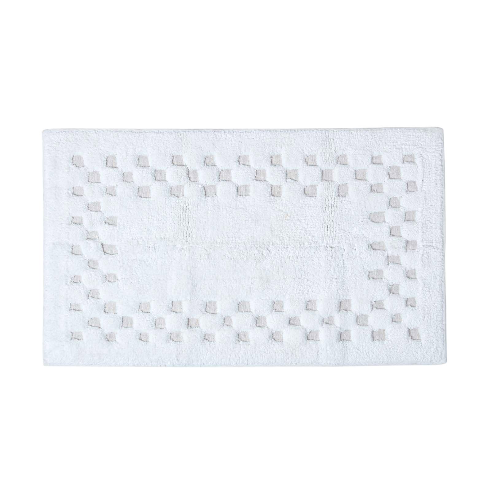 BADEMATTE 45/75 cm Karo-Bordüre, Baumwolle - Weiß, Textil (45/75cm) - Homescapes