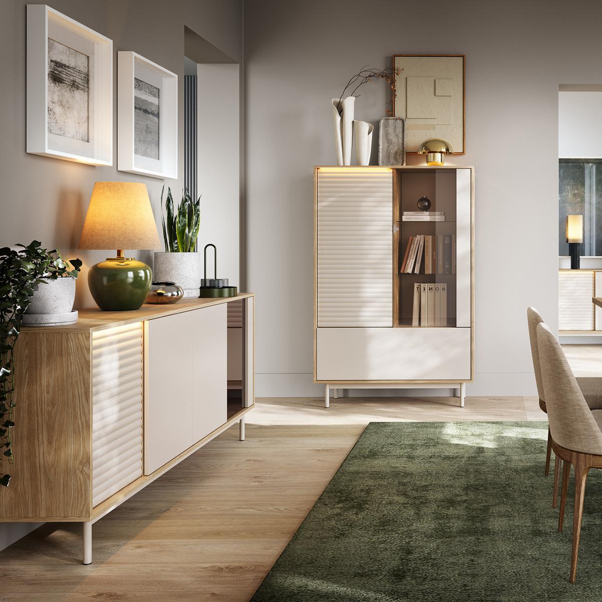 KOMMODE Terra mit 2 Türen und 3 Schubladen, Kaschmir/geölte Eiche - Kaschmir, Holzwerkstoff/Metall (140/77/40cm) - Beautysofa