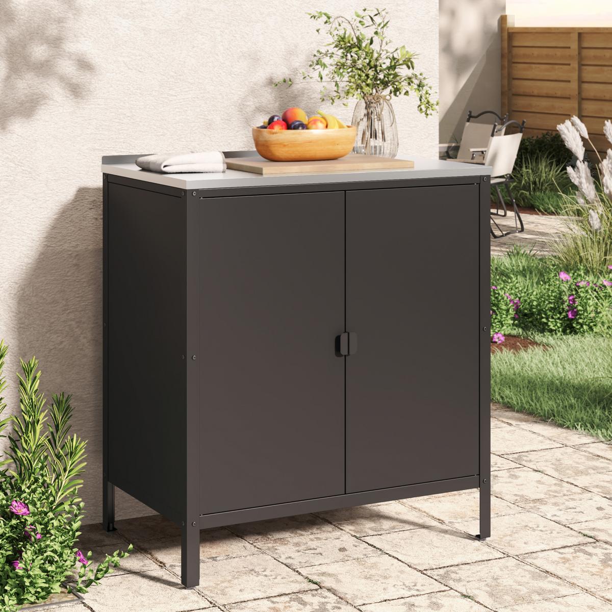 OUTDOOR-SCHRANK Bolognano - Schwarz, Metall (80/92/50cm) - casa.pro