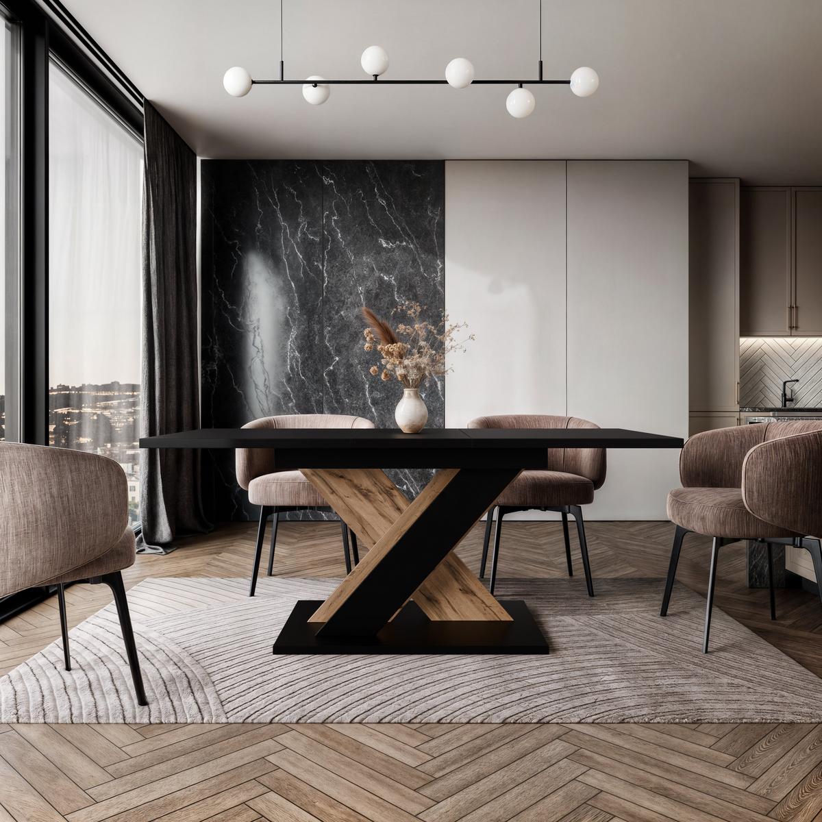 ESSTISCH MERKAS Ausziehbar 120 - 160 / 80 x 76 cm - Eiche Wotan/Schwarz, Holz (120/80/76cm) - MASSENO