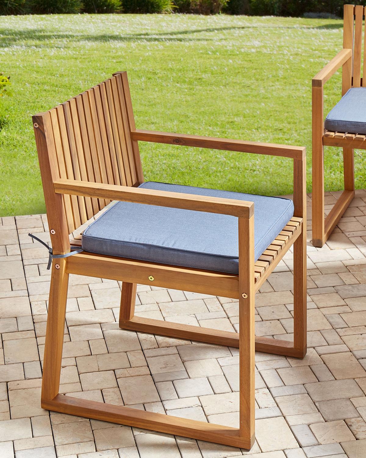 GARTENSTUHL 8er Set Blau Sassari II - Hellbraun/Blau, Holz (54/80/59cm) - Beliani
