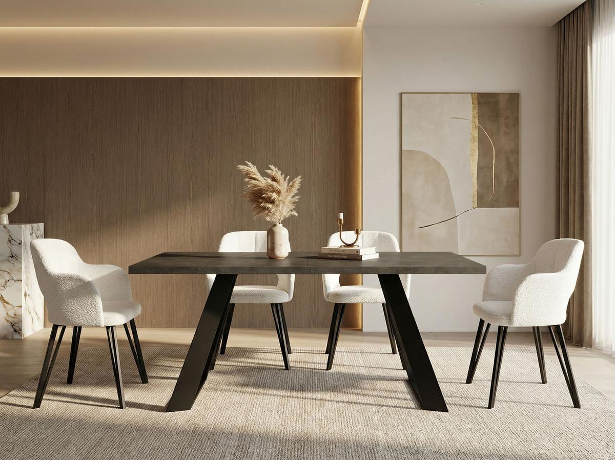 ESSTISCH Colter rechteckig ausziehbar, Dunkelgrauer Chicago Beton 140-240/80/76 cm - Dunkelgrau/Schwarz, Holzwerkstoff/Metall (80/240/76cm) - WFL GROUP