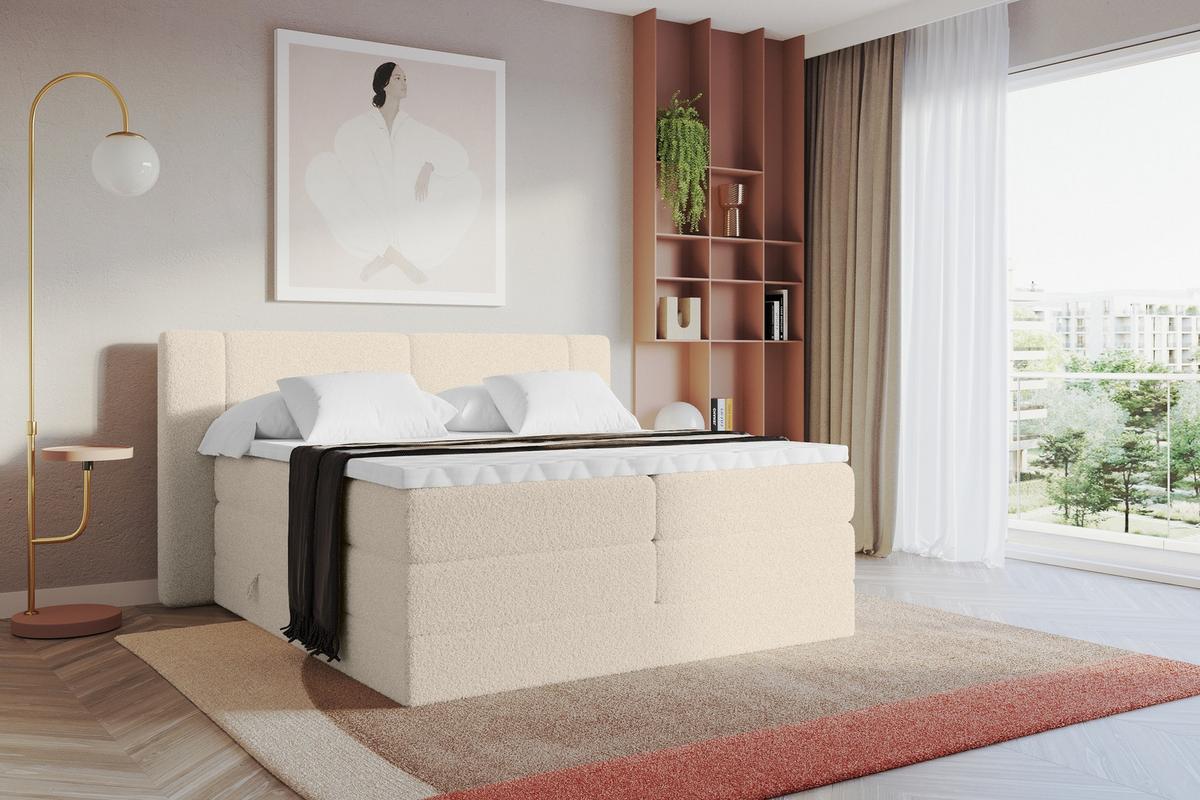 BOXSPRINGBETT mit Matratze H3/H4 - EVON KING - 180x200 cm Dunkelbeige - Cappuccino, Holzwerkstoff (180/200cm) - ALTDECOR