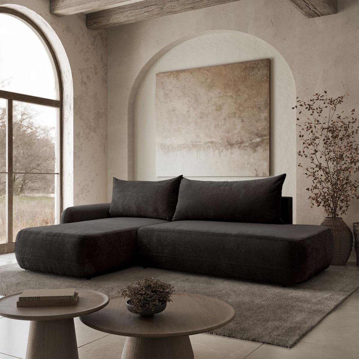 ECKSOFA GOYA mit Schlaffunktion und Bettkasten, Linke,Perfect Harmony 99 - Anthrazit, Textil (184/302cm) - Lookway
