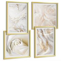 BILDER SET 4er Set - 50x50 cm & 40x60 cm Goldrahmen - Elegante Marmormuster - Goldfarben, Kunststoff (50/50cm) - TULUP