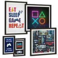 BILDER SET 5er Set - 50x50 cm & 20x30 cm & 40x60 cm Schwarzer Rahmen - Spieleruntertitel - Schwarz, Kunststoff (40/60cm) - TULUP