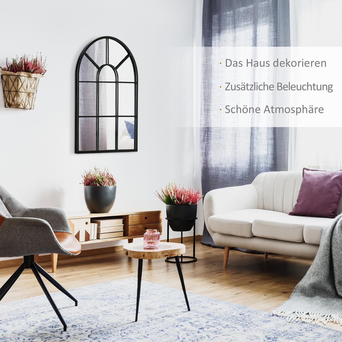 WANDSPIEGEL Fensterspiegel 70 x 50 cm Dekorativ Spiegel mit Metallrahmen Schwarz - Schwarz, Glas/Metall (2/50/70cm) - HOMCOM