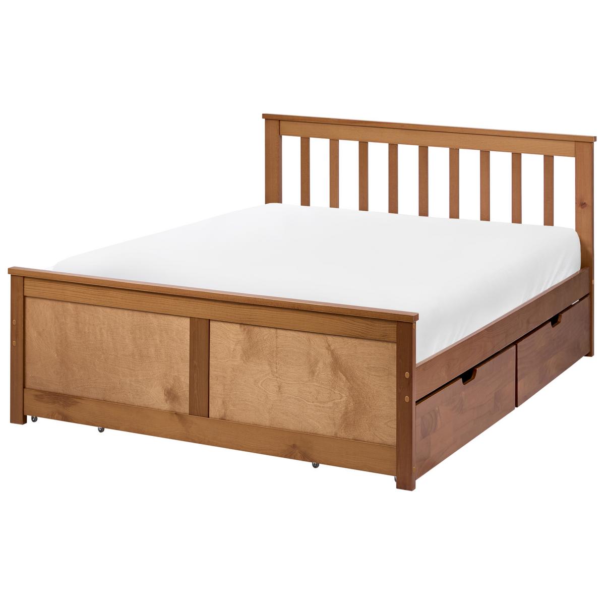 BETT mit 4 Schubladen 120/200 cm Kiefernholz Braun Olendon - Braun, Holz (120/200cm) - Beliani