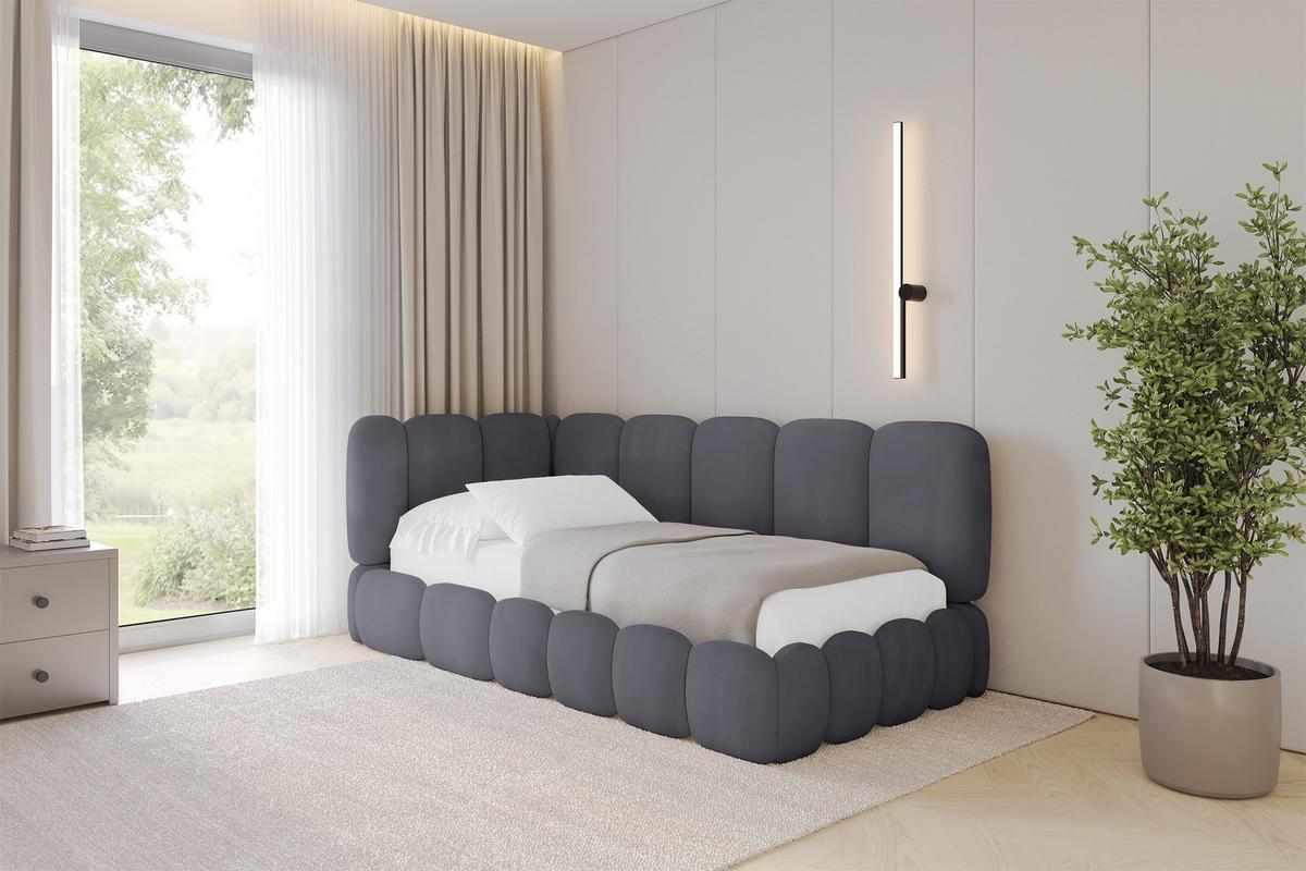 EINZELLBETT Jugendbett mit Bettkasten, Rechts - AVRY 80x200 Dunkelgrau - Titanfarben, Holzwerkstoff/Textil (80/200cm) - ALTDECOR