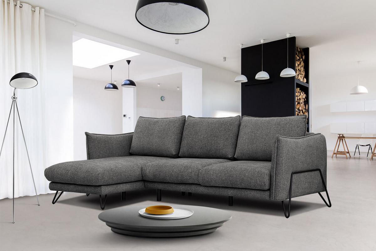 ECKSOFA HOSTEN 4-Sitzer, anthrazit - Anthrazit/Schwarz, Holzwerkstoff/Textil (158/269cm) - Wozimo