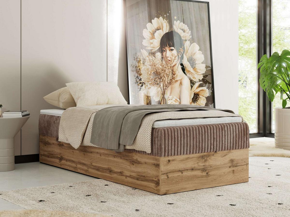 BOXBETT WOOD ZERO 90/200 - Braun Cord - H3 - Topper T25 - Braun, Textil (90/200cm) - MKS